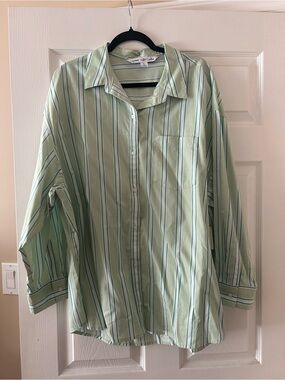 Old Navy Mint Green Striped Button-Down Shirt with Darker Green Stripes